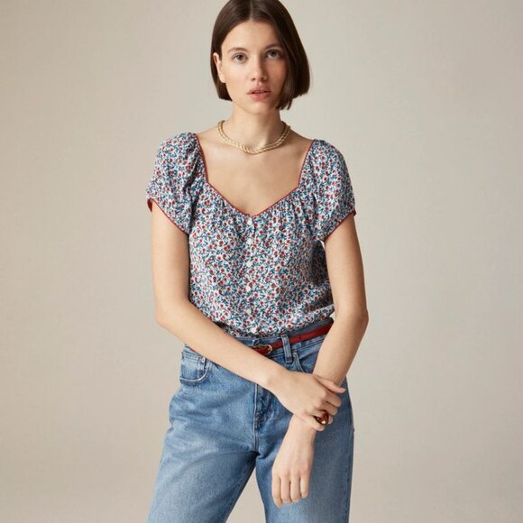 J CREW Cap-sleeve top in poppy crepe de chine SIZE XL NWOT - Picture 3 of 6